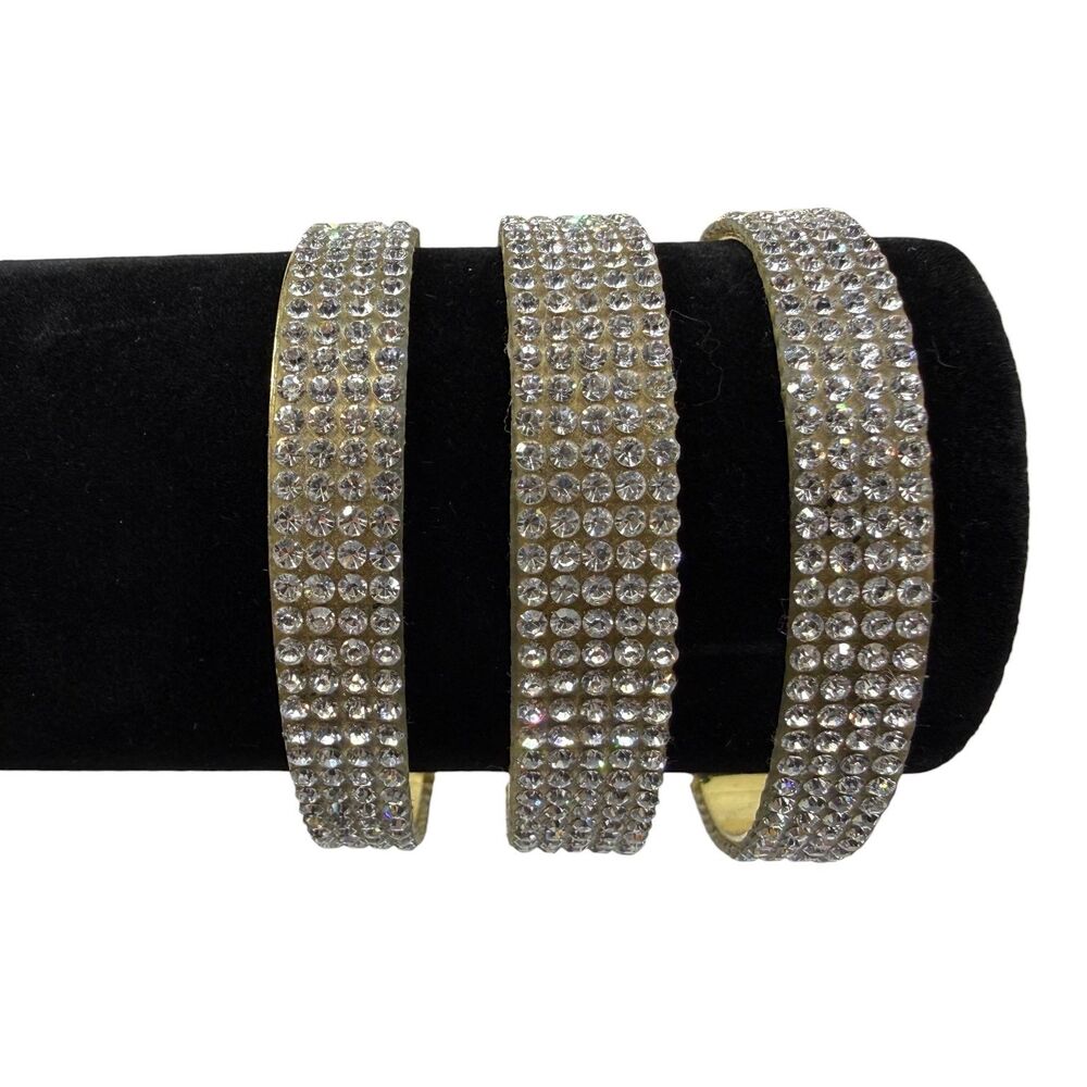 Sparkling Gold Tone Rhinestone Wide Cuff Adjustable Bracelet Fashion Jewelry